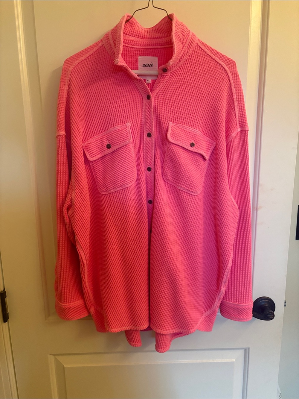 Aerie Hot Pink Waffle Knit Button-Up Henley